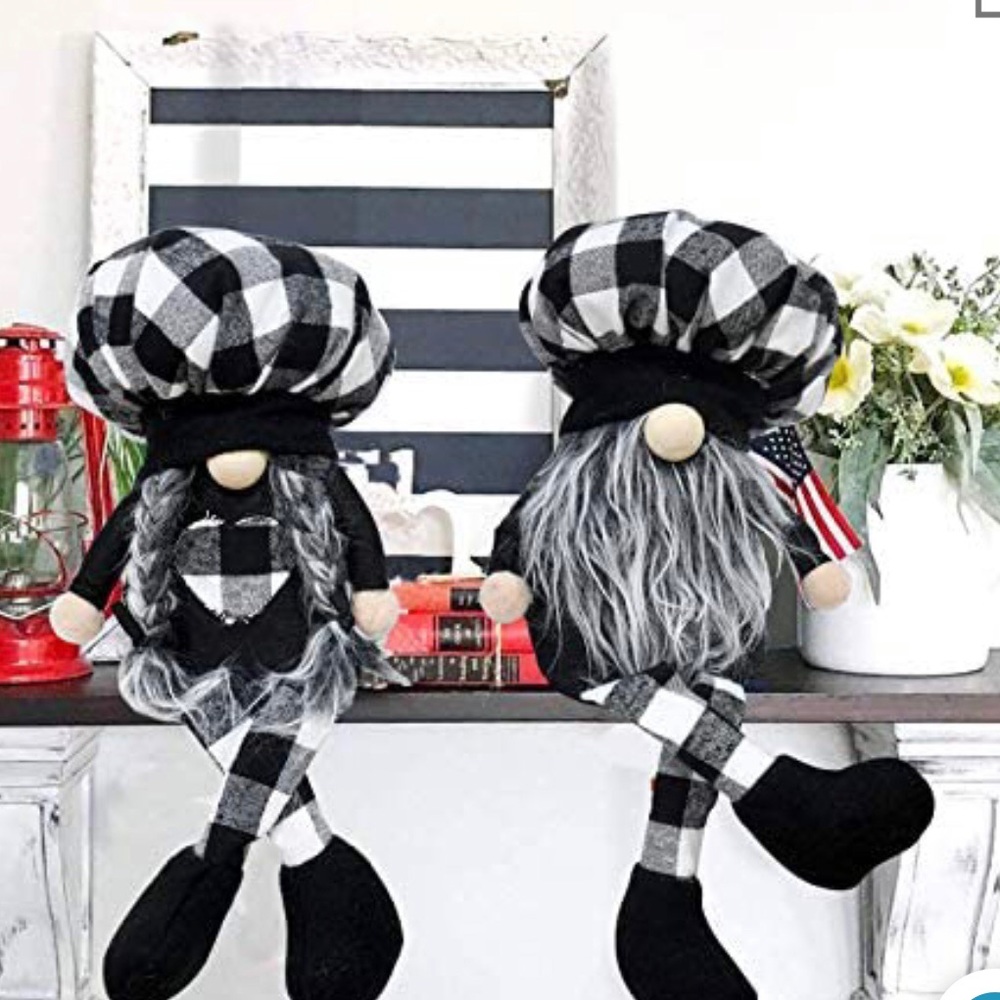 Buffalo Plaid Gnome Shelf SitterDecor Farmhouse Gnomes  Mr Gnome and Mrs Gnome - Picture 3 of 9